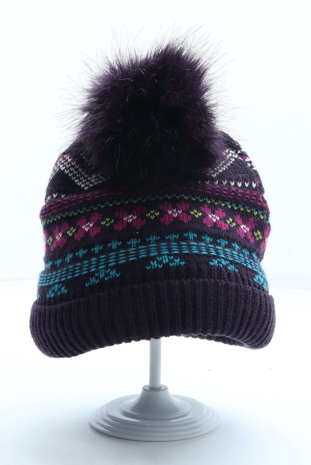 George Girls Multicoloured Geometric Acrylic Bobble Hat Size S - Size 8-12 Years