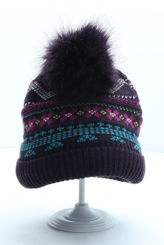 George Girls Multicoloured Geometric Acrylic Bobble Hat Size S - Size 8-12 Years