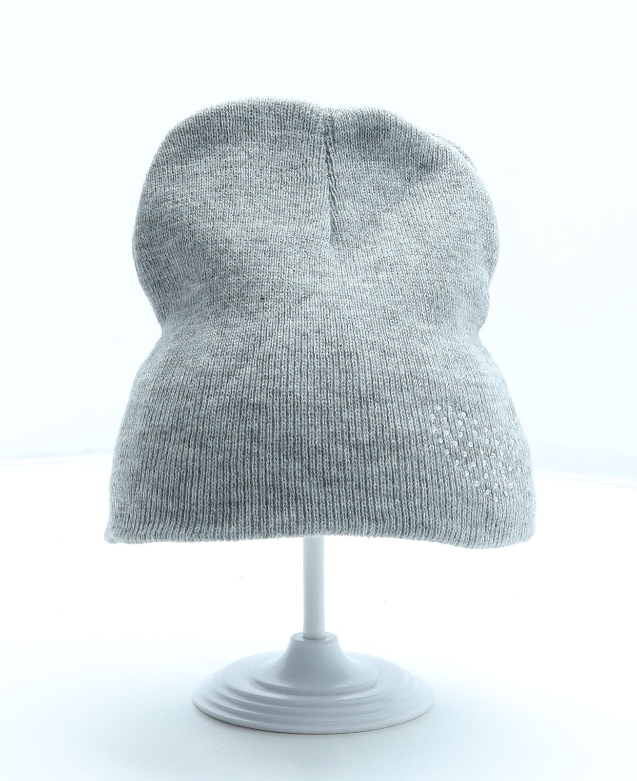 Preworn Girls Grey Acrylic Beanie One Size - Heart