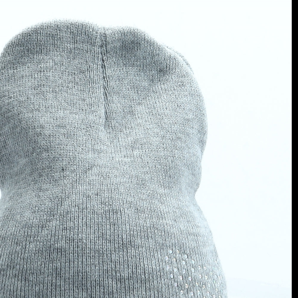 Preworn Girls Grey Acrylic Beanie One Size - Heart