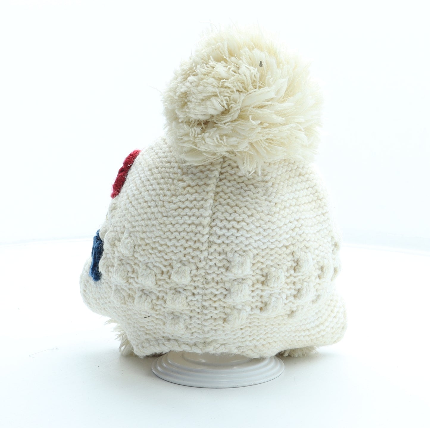 TU Girls White Acrylic Bobble Hat One Size - Flower Detail Size 3-6 Years