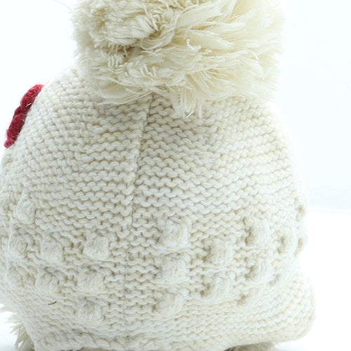 TU Girls White Acrylic Bobble Hat One Size - Flower Detail Size 3-6 Years