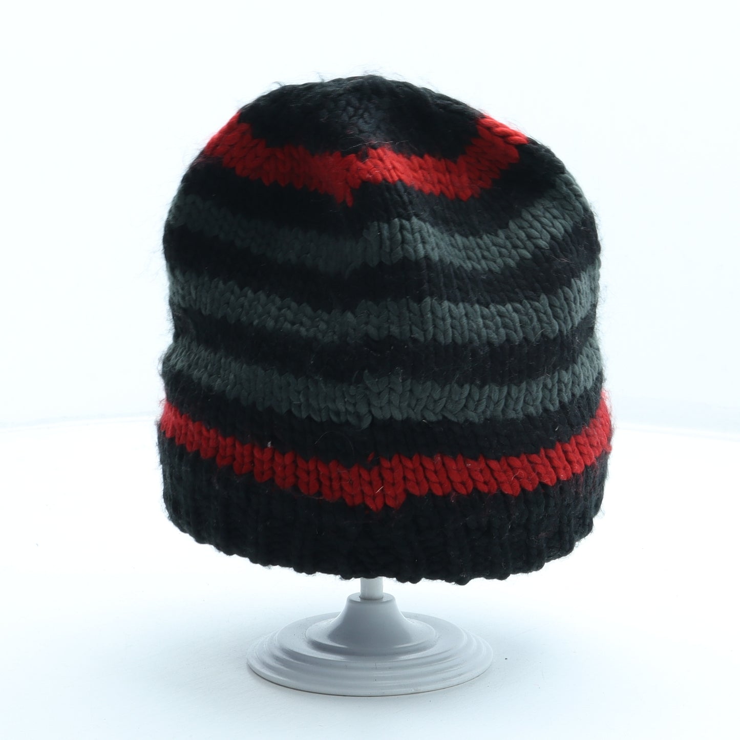 Preworn Mens Black Striped Acrylic Beanie One Size