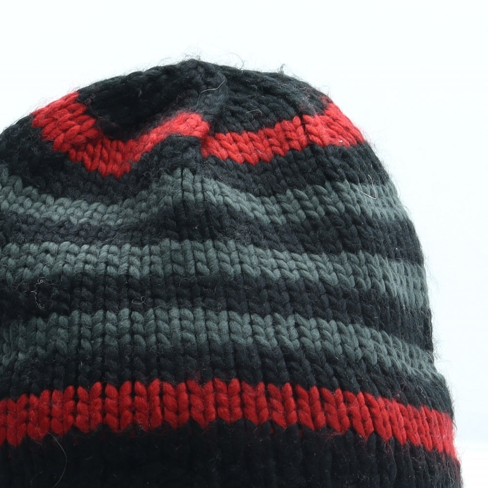 Preworn Mens Black Striped Acrylic Beanie One Size
