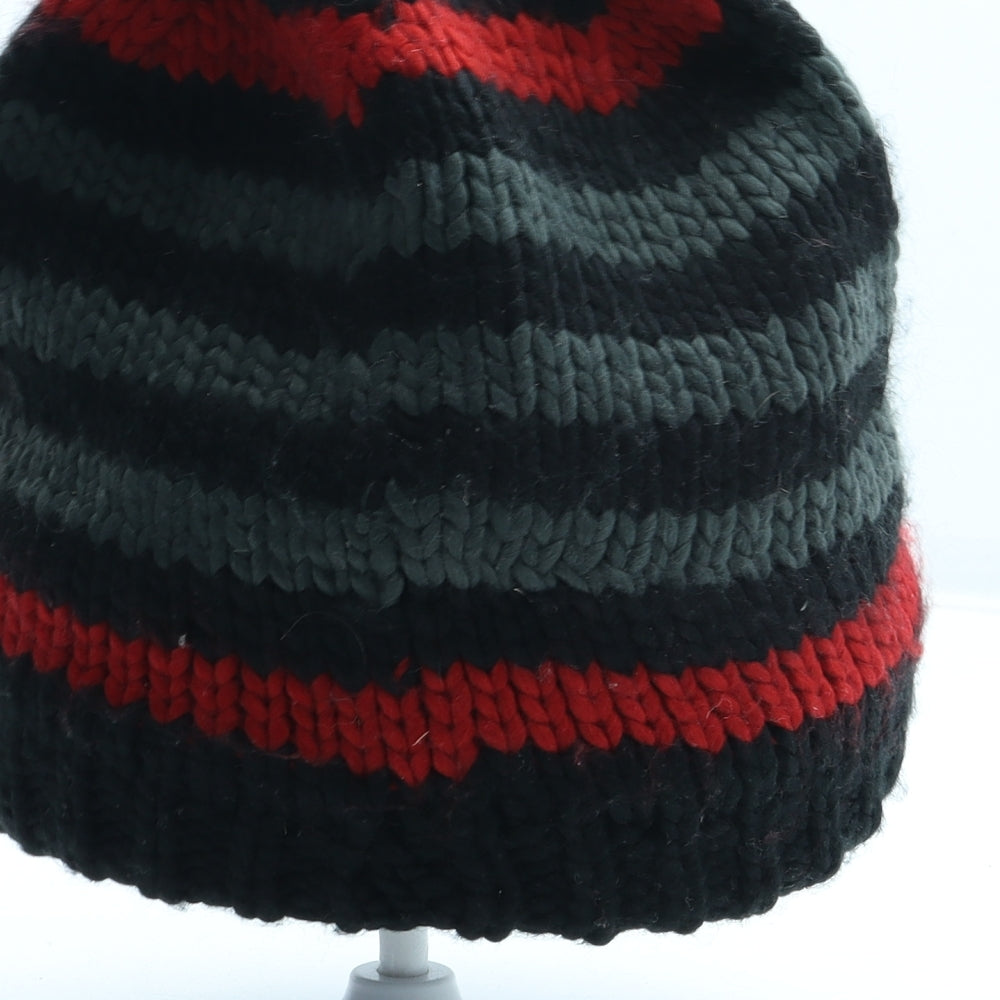 Preworn Mens Black Striped Acrylic Beanie One Size