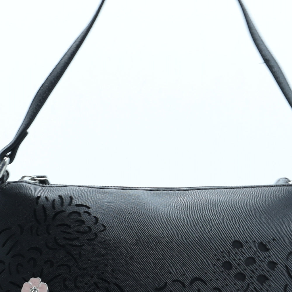 Deichmann Womens Black Floral Polyurethane Crossbody Size Small - Flower Detail
