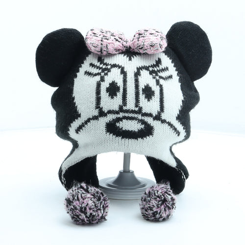 Young Dimension Girls Black Acrylic Winter Hat One Size - Minnie Mouse Pom Pom