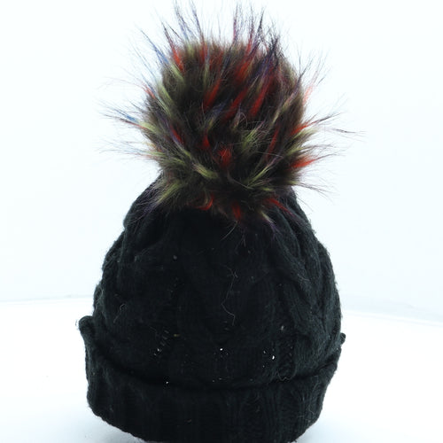 George Womens Black Acrylic Bobble Hat One Size - Faux Fur