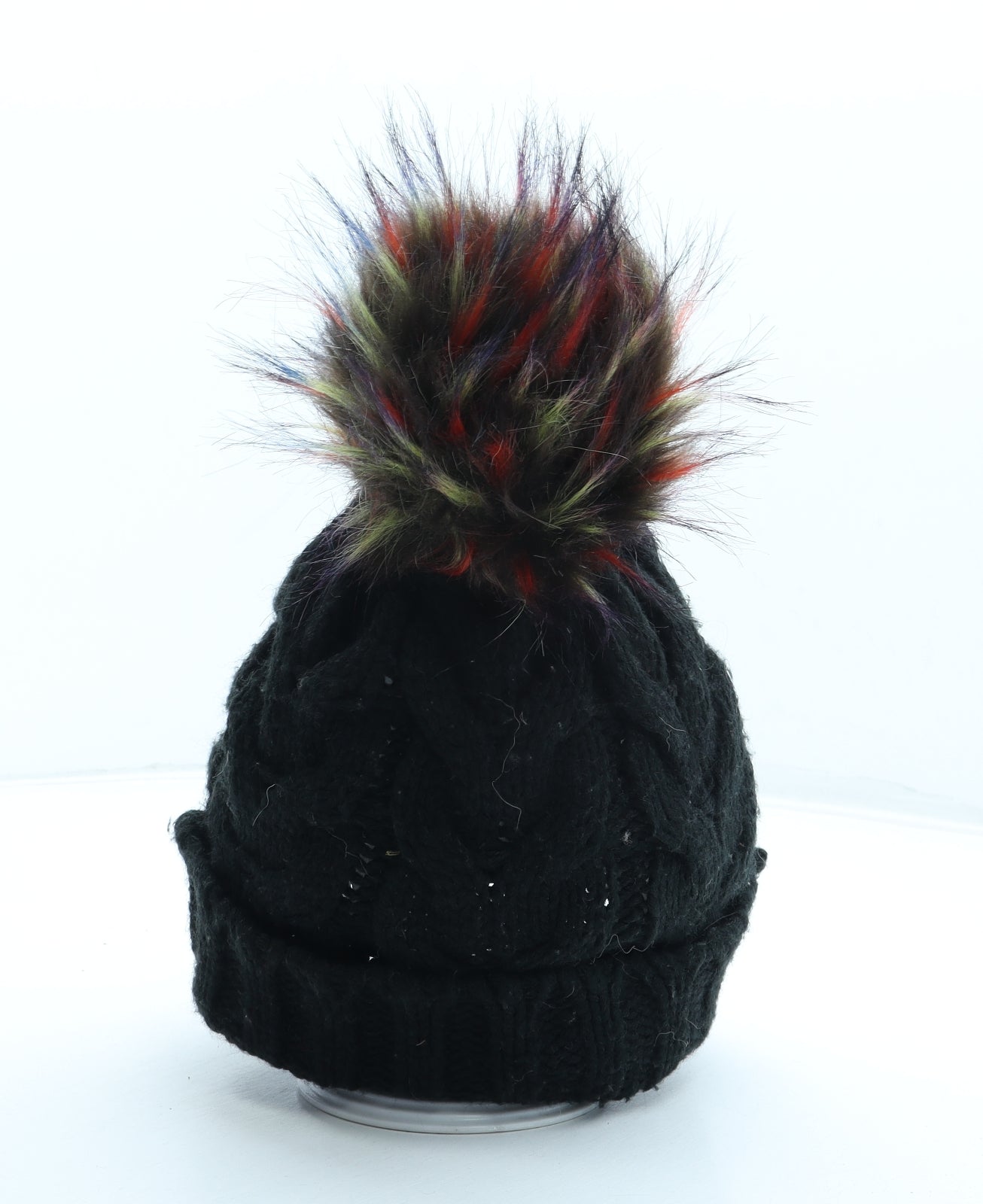 George Womens Black Acrylic Bobble Hat One Size - Faux Fur