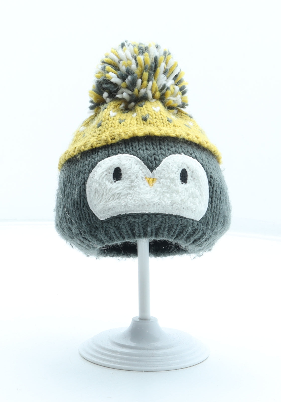 George Boys Grey Acrylic Bobble Hat Size S - Penguin