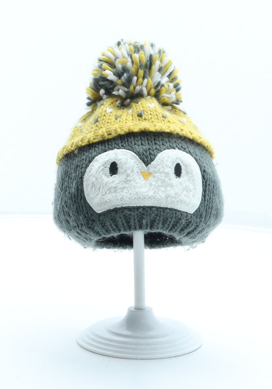 George Boys Grey Acrylic Bobble Hat Size S - Penguin