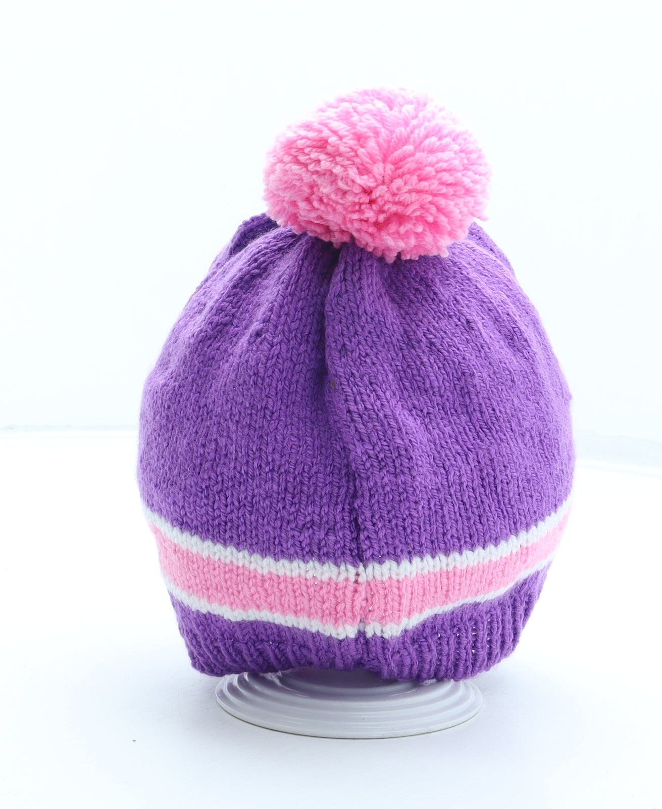 Preworn Womens Purple Striped Acrylic Bobble Hat One Size