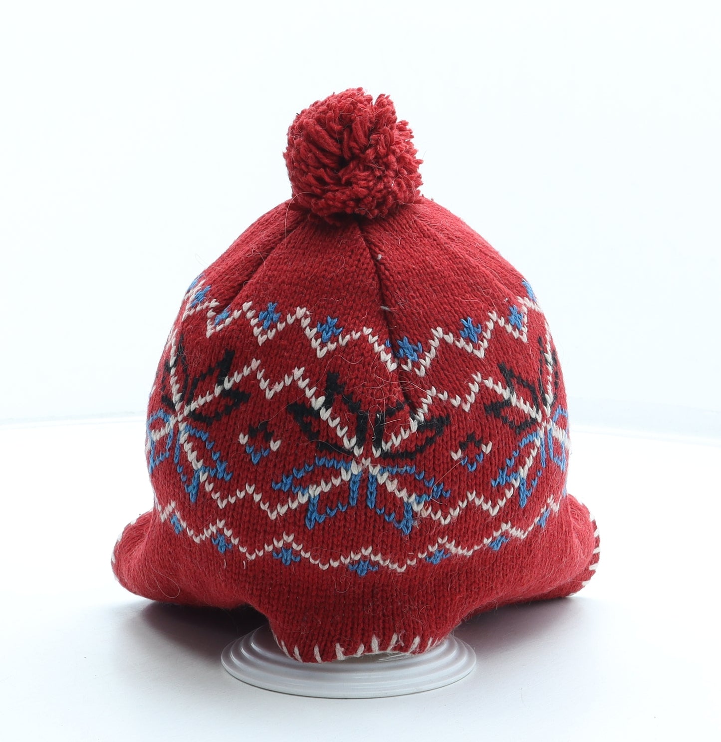 Preworn Girls Red Fair Isle Acrylic Bobble Hat Size S