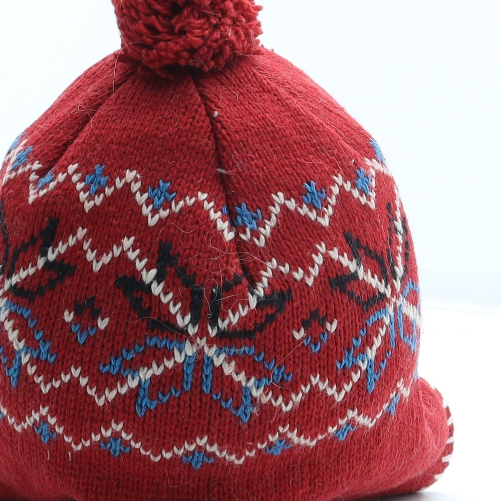 Preworn Girls Red Fair Isle Acrylic Bobble Hat Size S