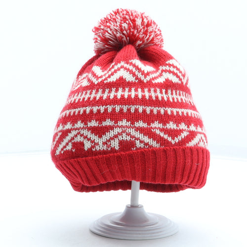 Debenhams Boys Red Fair Isle Acrylic Bobble Hat One Size