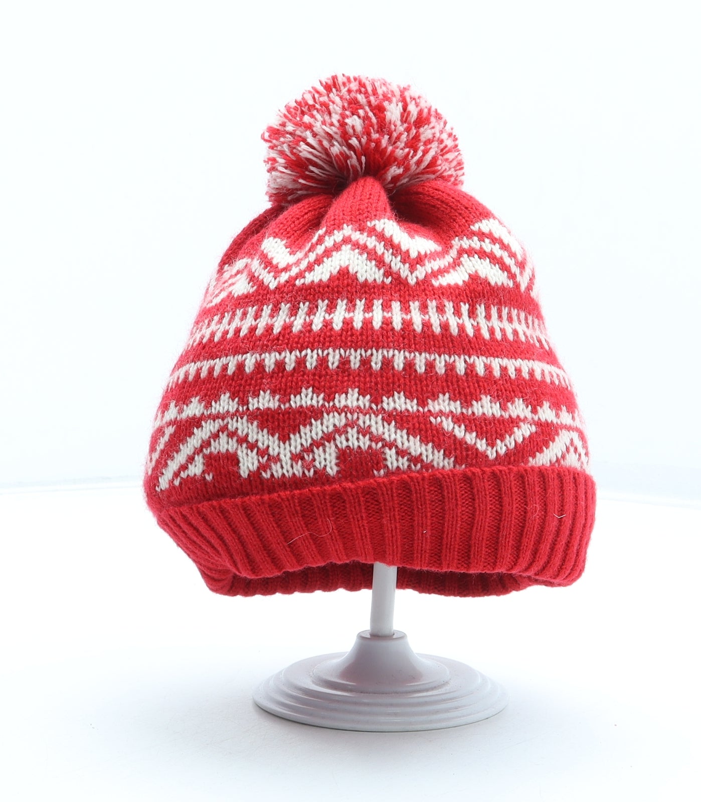 Debenhams Boys Red Fair Isle Acrylic Bobble Hat One Size