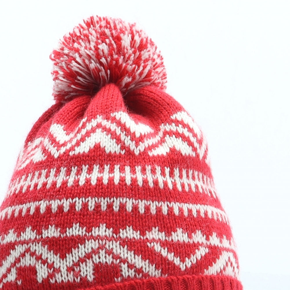 Debenhams Boys Red Fair Isle Acrylic Bobble Hat One Size