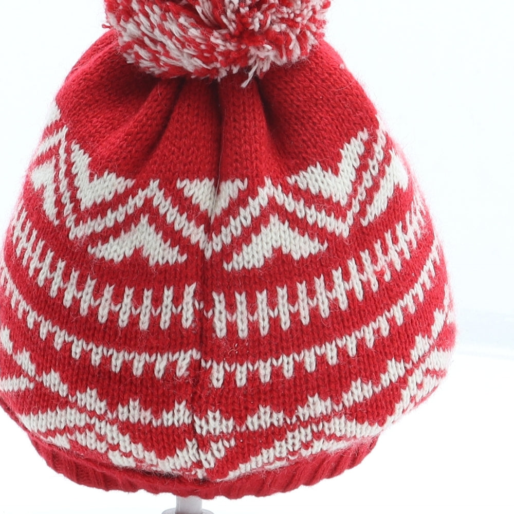 Debenhams Boys Red Fair Isle Acrylic Bobble Hat One Size