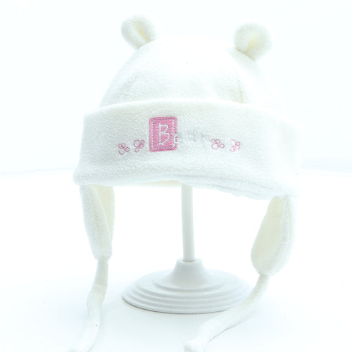 Preworn Girls White Polyester Winter Hat Size S - Bear Ears
