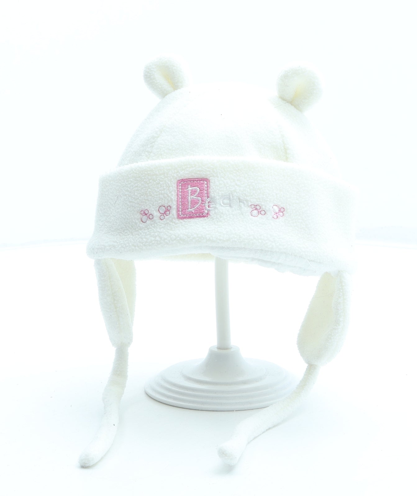 Preworn Girls White Polyester Winter Hat Size S - Bear Ears