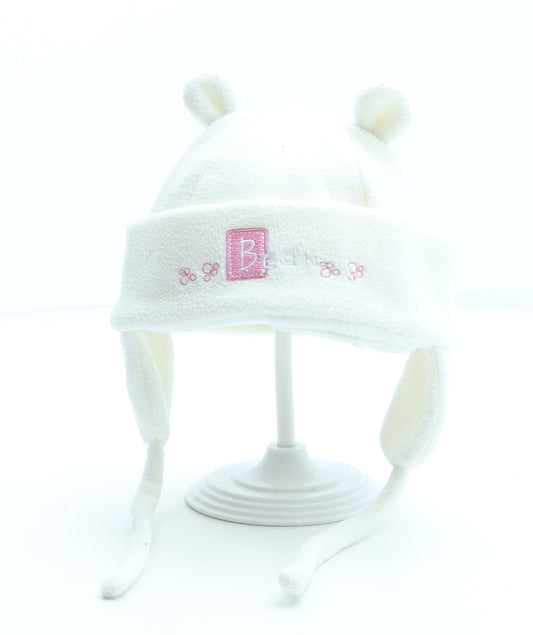 Preworn Girls White Polyester Winter Hat Size S - Bear Ears