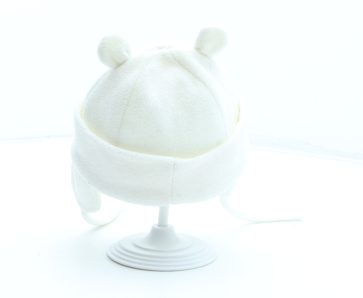Preworn Girls White Polyester Winter Hat Size S - Bear Ears