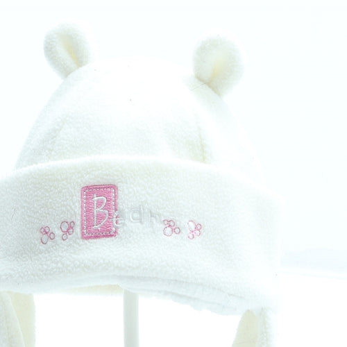 Preworn Girls White Polyester Winter Hat Size S - Bear Ears