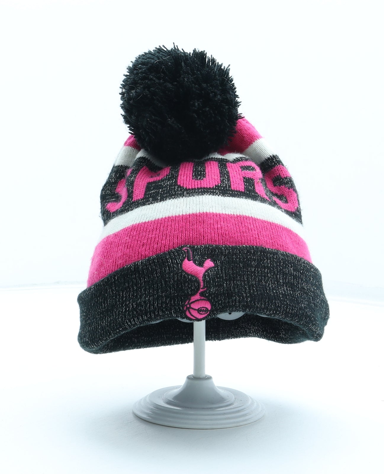 Tottenham Hotspur F.C. Womens Multicoloured Striped Acrylic Bobble Hat One Size