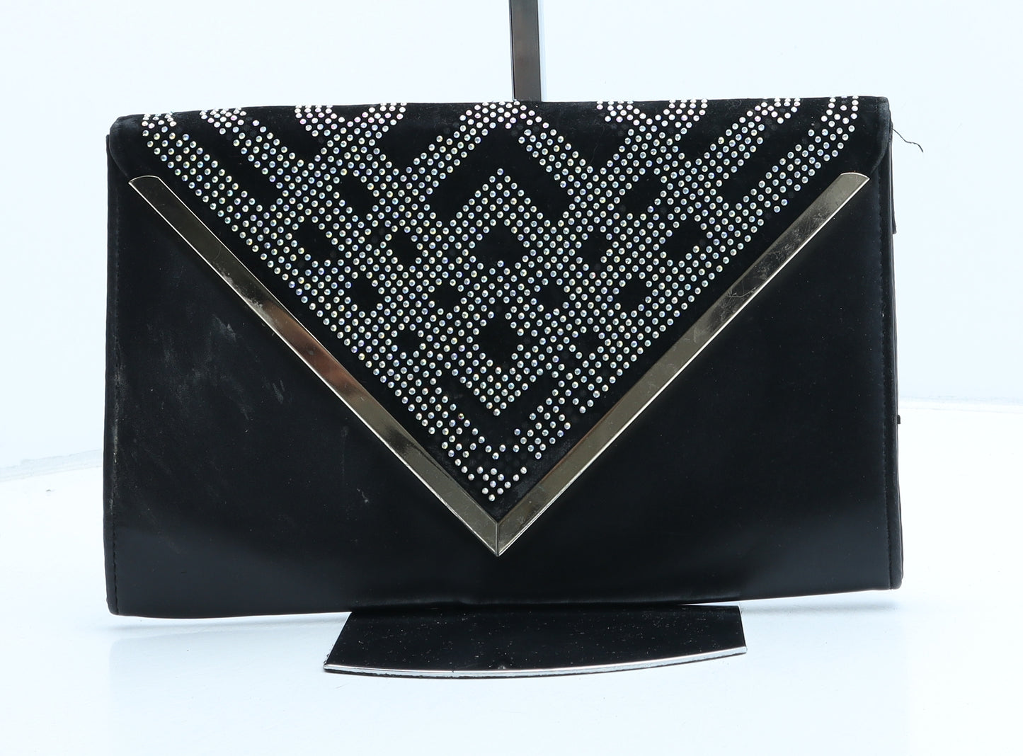 Atmosphere Womens Black Geometric Polyurethane Clutch Size Medium