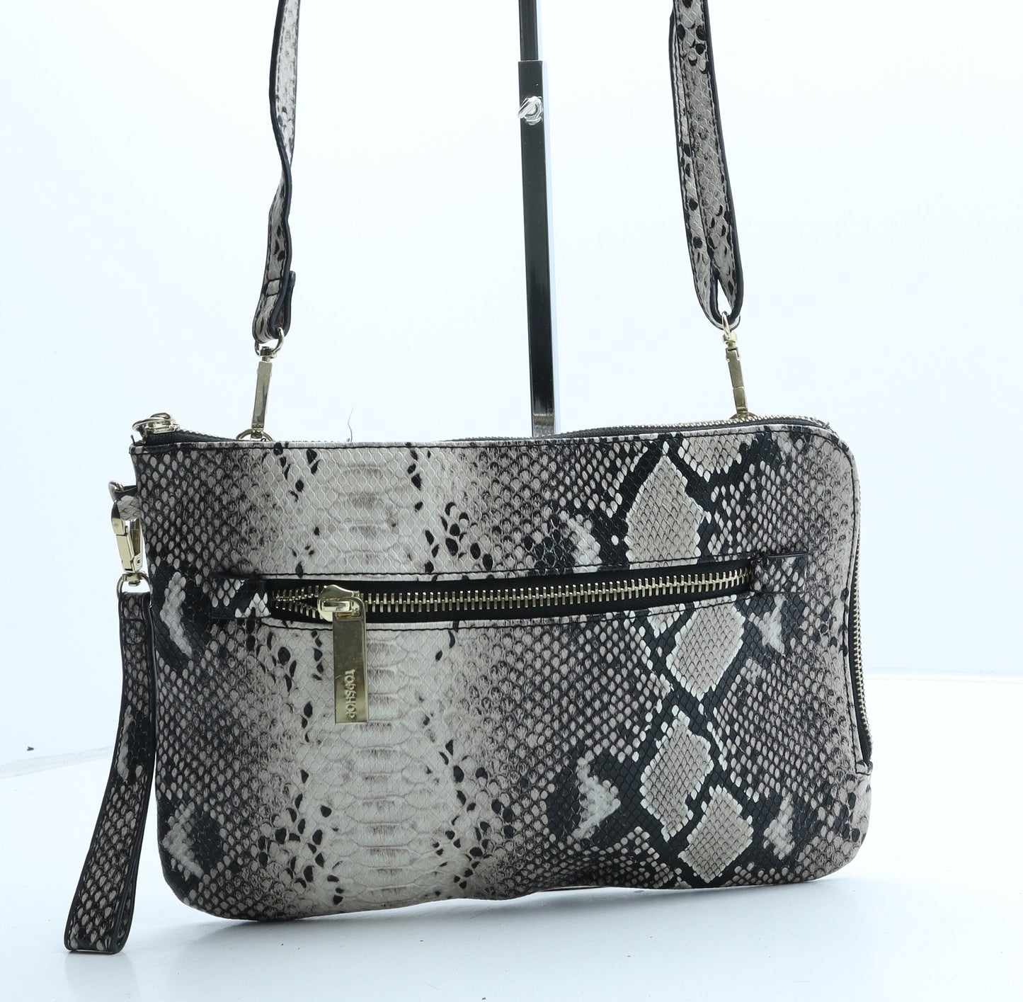 Topshop Womens Beige Animal Print Polyurethane Crossbody Size Medium - Snake Print