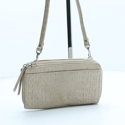 Preworn Womens Beige Polyurethane Crossbody Size Mini - Croc Texture