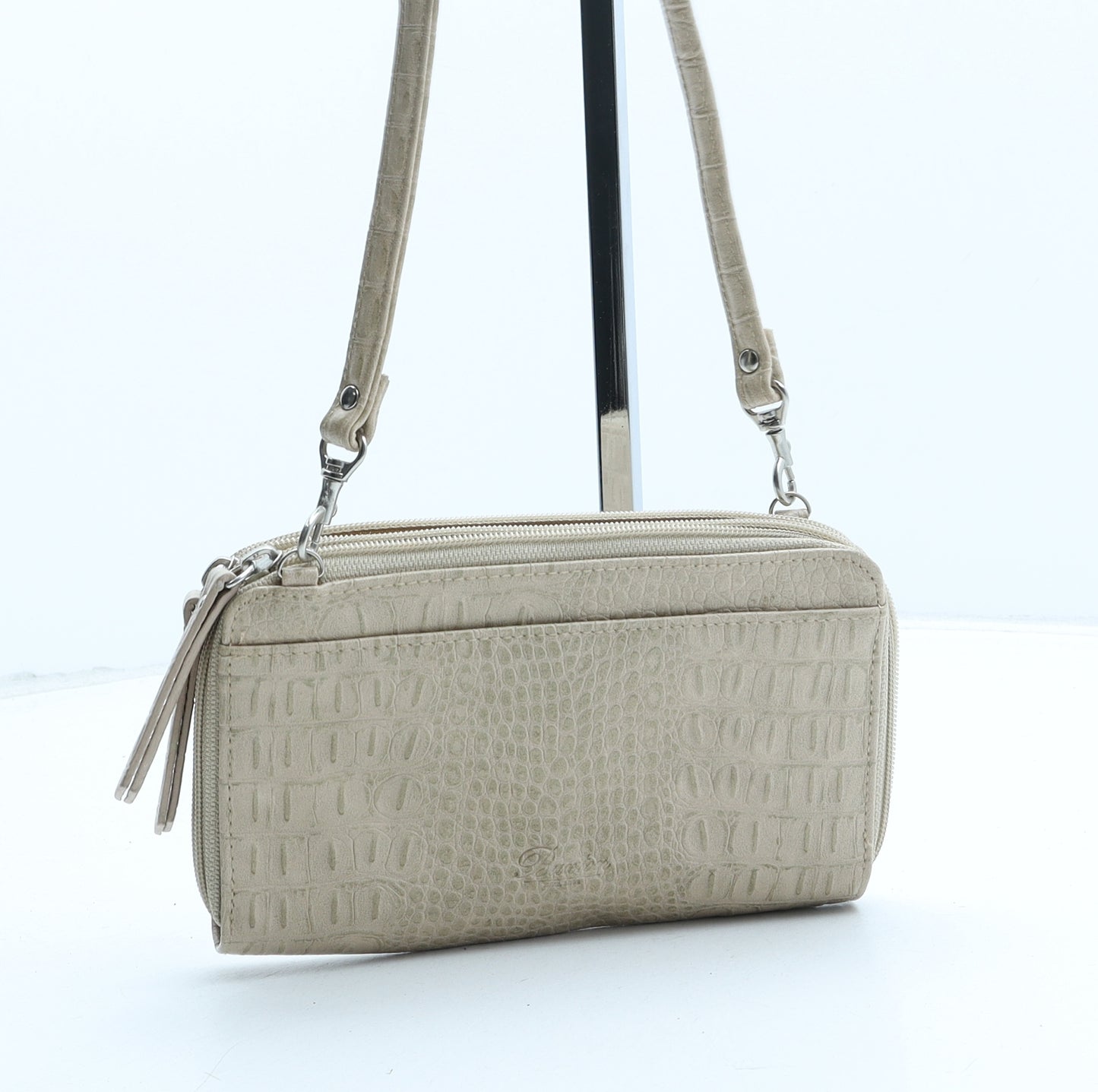 Preworn Womens Beige Polyurethane Crossbody Size Mini - Croc Texture