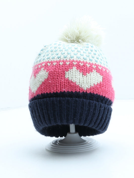 George Girls Multicoloured Geometric Acrylic Bobble Hat One Size - UK Size 4-8 Years