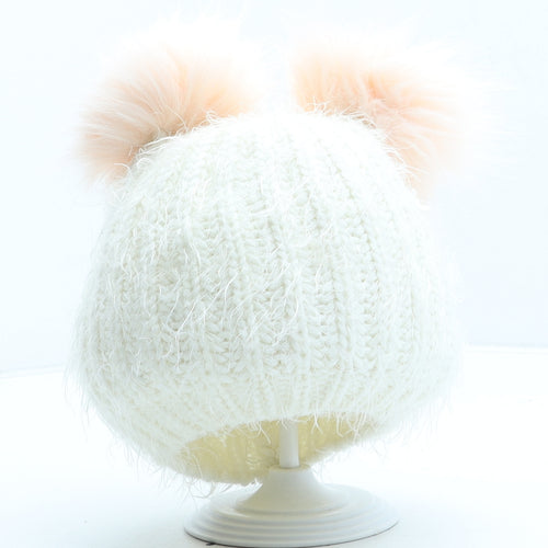 Primark Girls Ivory Acrylic Bobble Hat One Size