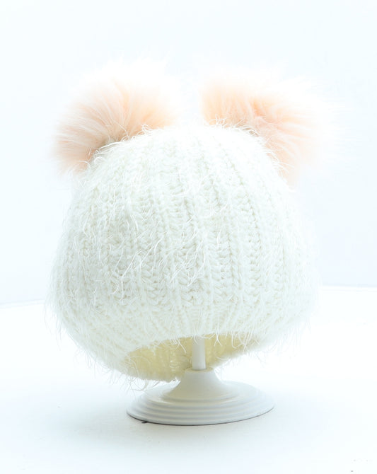 Primark Girls Ivory Acrylic Bobble Hat One Size