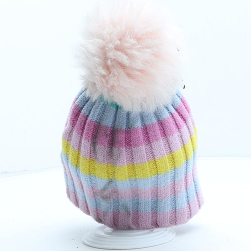 MH Girls Multicoloured Striped Wool Bobble Hat One Size