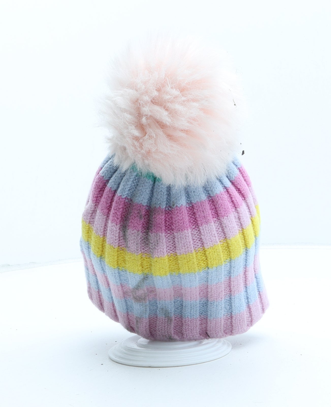 MH Girls Multicoloured Striped Wool Bobble Hat One Size