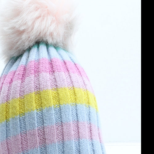 MH Girls Multicoloured Striped Wool Bobble Hat One Size