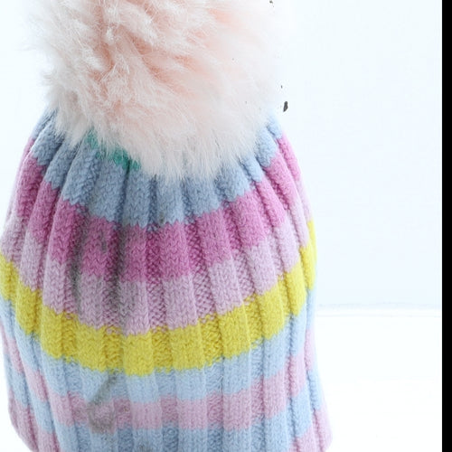 MH Girls Multicoloured Striped Wool Bobble Hat One Size