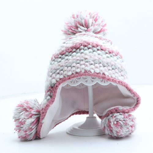 NEXT Girls Pink Striped Acrylic Winter Hat One Size - UK Size 3-9 Months