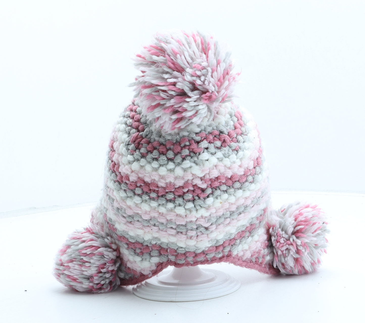 NEXT Girls Pink Striped Acrylic Winter Hat One Size - UK Size 3-9 Months