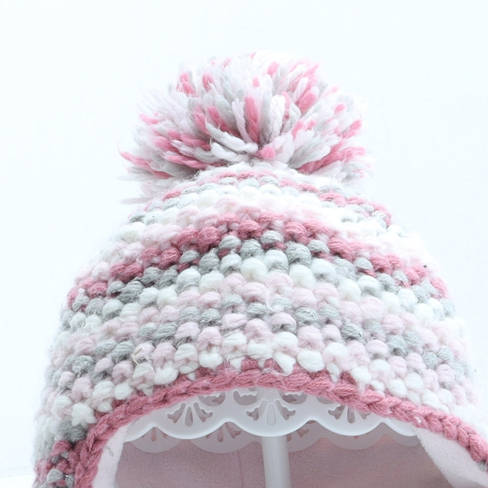 NEXT Girls Pink Striped Acrylic Winter Hat One Size - UK Size 3-9 Months
