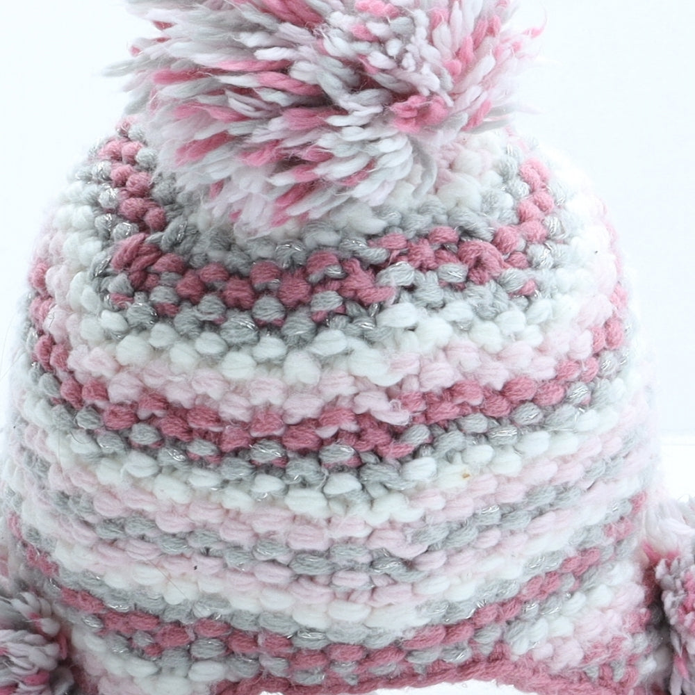 NEXT Girls Pink Striped Acrylic Winter Hat One Size - UK Size 3-9 Months