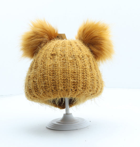 Primark Girls Yellow Acrylic Bobble Hat One Size