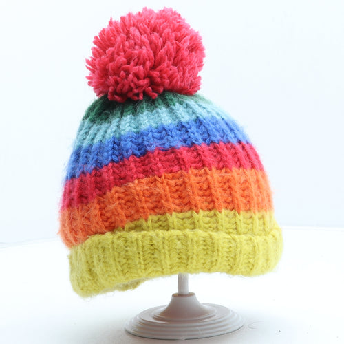 NEXT Girls Multicoloured Striped Acrylic Bobble Hat One Size