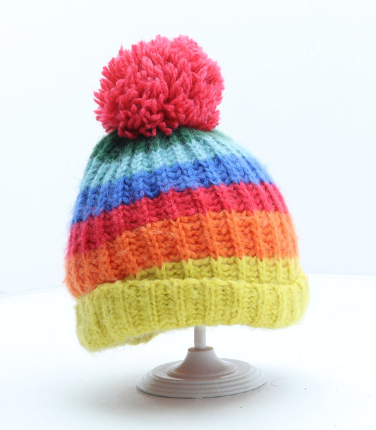 NEXT Girls Multicoloured Striped Acrylic Bobble Hat One Size