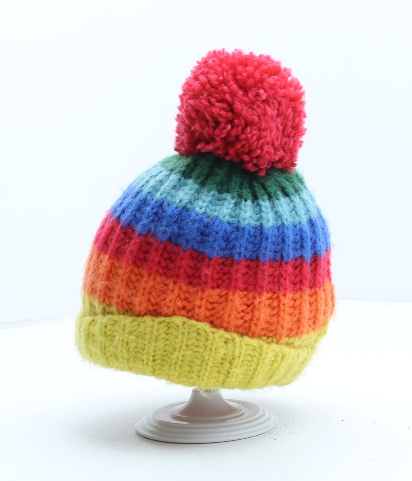 NEXT Girls Multicoloured Striped Acrylic Bobble Hat One Size