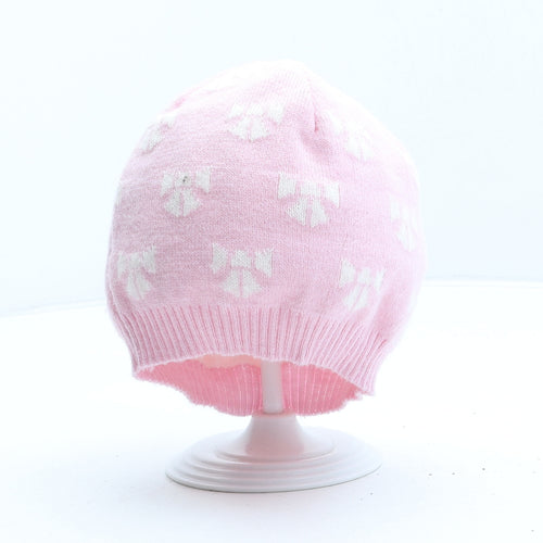 George Girls Pink Geometric Acrylic Beanie One Size - Bow Pattern
