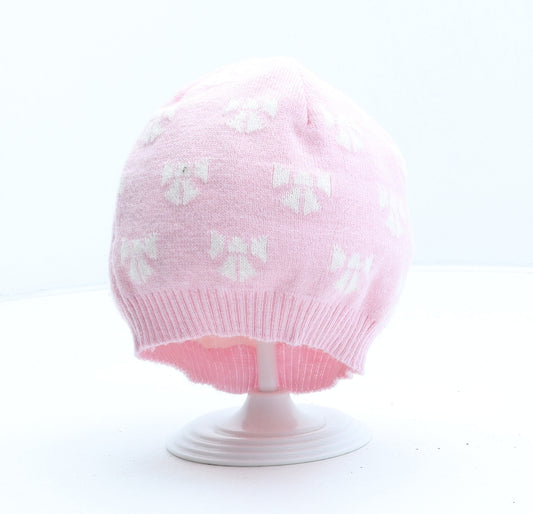 George Girls Pink Geometric Acrylic Beanie One Size - Bow Pattern