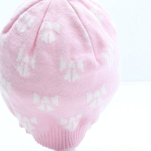 George Girls Pink Geometric Acrylic Beanie One Size - Bow Pattern